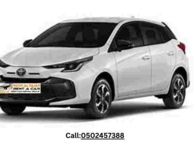 Toyota Yaris 2023 front view available for rent in Dubai