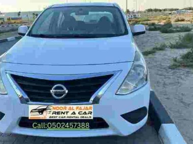 Nissan Sunny 2020 White Front View in Dubai – Available for Rent