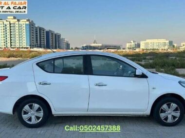 Nissan Sunny 2020 White Side Profile in Dubai – Affordable Car Rental