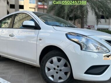 Nissan Sunny 2021 White Front View in Dubai – Rent a Stylish Sedan