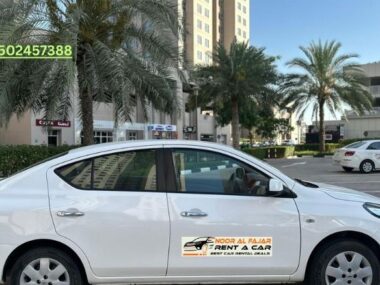 Nissan Sunny 2021 White Side Profile in Dubai – Affordable Rental Option