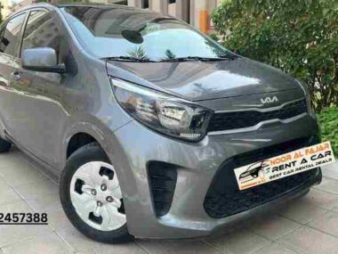 Front view of Kia Picanto 2022 gray rent a car in Dubai