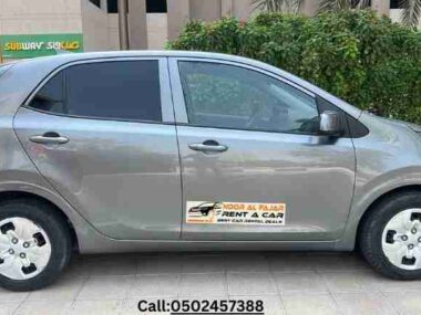 Side View of Kia Picanto 2022 Gray for Rent in Dubai